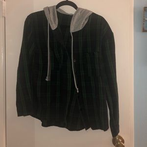 Dark green and dark blue flannel with hood